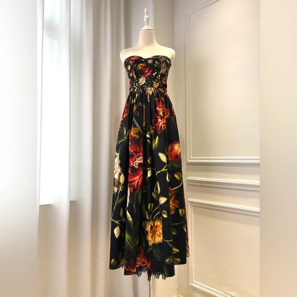 AGUA Tonia Paramo strapless lace-trimmed embellished floral-print cotton dress - Picture 4 of 17